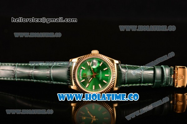 Rolex Day-Date Asia 2813/Swiss ETA 2836/Clone Rolex 3135 Automatic Yellow Gold Case with Stick Markers and Green Dial (BP) - Click Image to Close